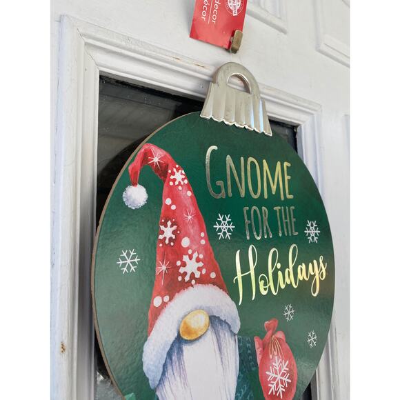 Gnome for the Holidays Christmas Door Sign • Cute Winter Decor Wall Hanging - Picture 2 of 4